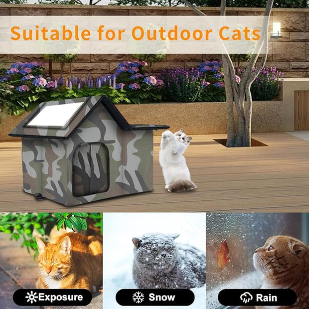 Outdoor Cat House Weatherproof, Large Feral Cat House for Winter, Collapsible Outdoor Cats Shelter with Door and Soft Mat, Easy to Assemble