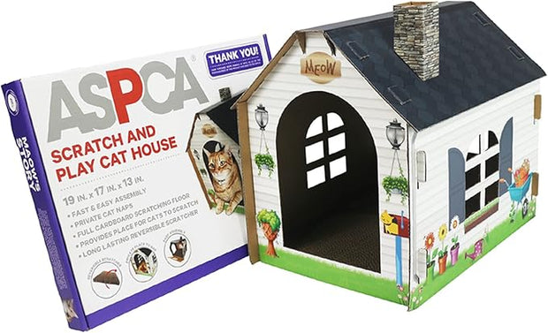 Cardboard Cat House Hideaway Playhouse with Cat Scratcher Scratching Pad 19"L x 13"W x 17"H