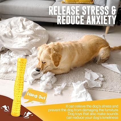 Dog Squeaky Toys Interactive Dog Toys for Aggressive Chewers Tough Rubber Chew Toys for Medium/Large Breed, Indestructible Puppy Chew Toys for Teething (Yellow)