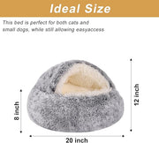 Hooded Dog Bed for Small Dogs, Nest Dog Beds, Washable Cute Cat Cave Bed, Cozy Nook Pet Bed for Dogs or Cats, Anti-Slip Puppy Bed Fits up to 22 lbs Pets(Grey, 20" x 20")