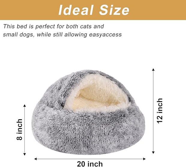 Hooded Dog Bed for Small Dogs, Nest Dog Beds, Washable Cute Cat Cave Bed, Cozy Nook Pet Bed for Dogs or Cats, Anti-Slip Puppy Bed Fits up to 22 lbs Pets(Grey, 20" x 20")