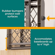 MYPET North States Paws Portable Pet Gate: 26-40" Wide. Pressure Mount. No Tools Needed. Made in USA. Dog Gate 23" Tall, Expandable, Durable Dog Gates for Doorways, Fieldstone Gray