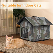 Outdoor Cat House Weatherproof, Large Feral Cat House for Winter, Collapsible Outdoor Cats Shelter with Door and Soft Mat, Easy to Assemble, Warm Stable Stray Cats Shelter in Winter