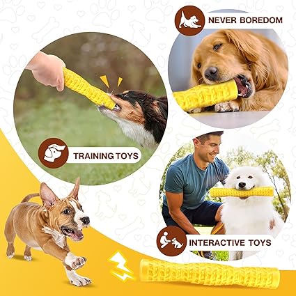 Dog Squeaky Toys Interactive Dog Toys for Aggressive Chewers Tough Rubber Chew Toys for Medium/Large Breed, Indestructible Puppy Chew Toys for Teething (Yellow)