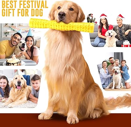 Dog Squeaky Toys Interactive Dog Toys for Aggressive Chewers Tough Rubber Chew Toys for Medium/Large Breed, Indestructible Puppy Chew Toys for Teething (Yellow)