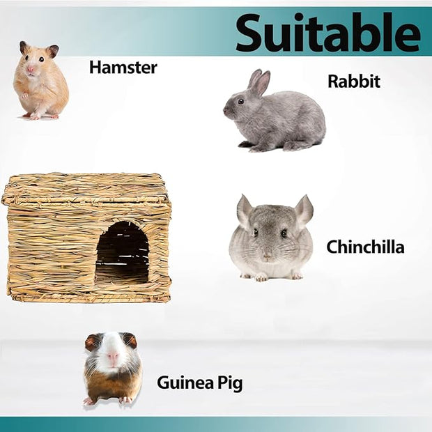 HERCOCCI Extra Large Grass House for Rabbit, Foldable & Comfortable - Small Animal Hut Play Hideaway Bed Hay Mat Chew Toy for Bunny Guinea Pig Hamster Chinchilla (1 Pack)