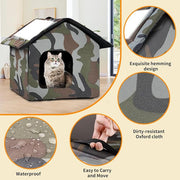 Outdoor Cat House Weatherproof, Large Feral Cat House for Winter, Collapsible Outdoor Cats Shelter with Door and Soft Mat, Easy to Assemble, Warm Stable Stray Cats Shelter in Winter