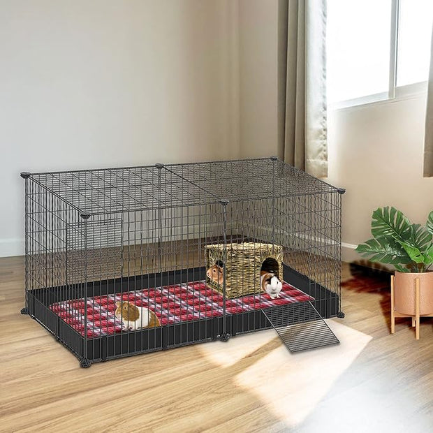 BWOGUE Large Grass House for Guinea Pigs,Hand Woven Straw Hut Foldable Small Animal Play Hideaway Bed with Double Openings Playhouse for Bunny Guinea Pig Chinchilla Ferret
