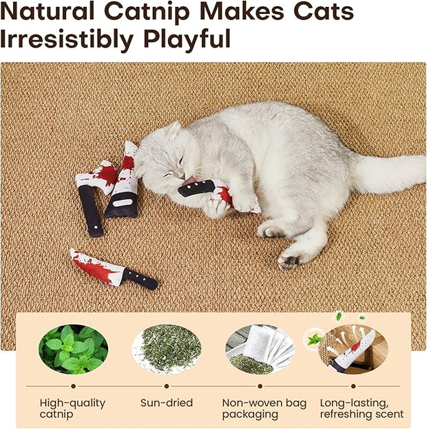 Potaroma 4Pcs Cat Toys, Horror Knife-Shaped Kitten Catnip Crinkly Sound Toys, Indoor Exercise for All Cat Breeds 6.5 Inches