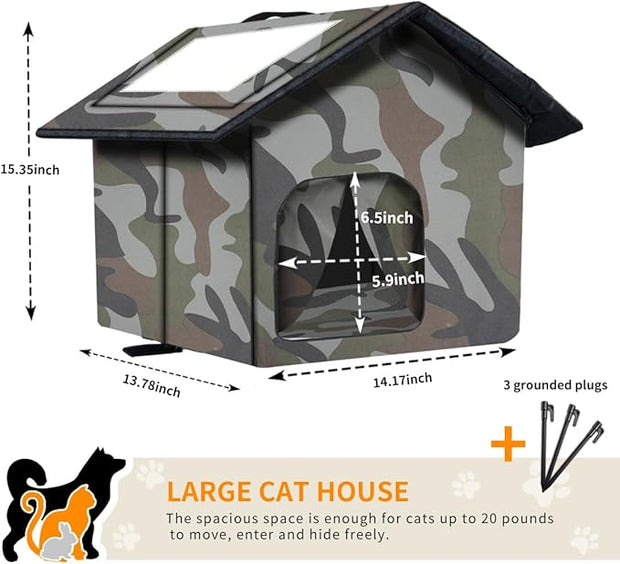 Outdoor Cat House Weatherproof, Large Feral Cat House for Winter, Collapsible Outdoor Cats Shelter with Door and Soft Mat, Easy to Assemble, Warm Stable Stray Cats Shelter in Winter