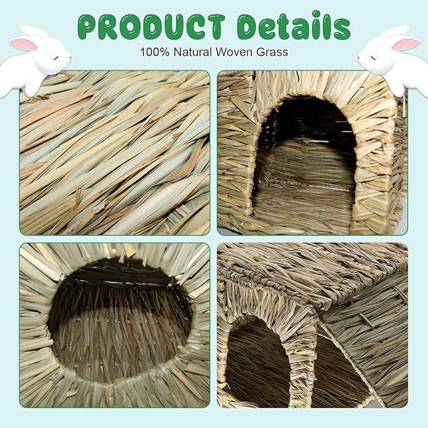 Natural Seagrass Mat Bed Hideaway Toy, Hand Woven for Rabbit Guinea Pig Chinchilla Ferret