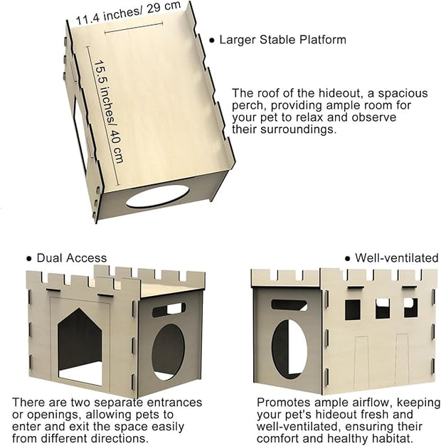 HIIMALEX Large Sturdy Bunny House with Spacious Balcony Hidey Detachable Playhouse for Rabbit Hideout Castle Tower Toys for Indoor Bunnies Guinea Pig Hamster Chinchilla Gerbil