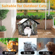 Outdoor Cat House Weatherproof, Large Feral Cat House for Winter, Collapsible Outdoor Cats Shelter with Door and Soft Mat, Easy to Assemble, Warm Stable Stray Cats Shelter in Winter