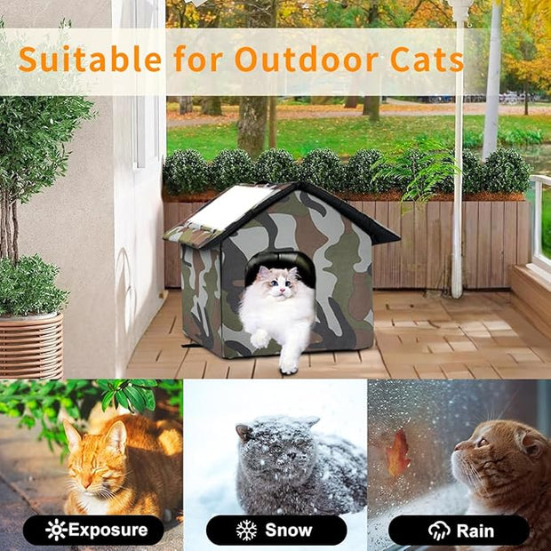 Outdoor Cat House Weatherproof, Large Feral Cat House for Winter, Collapsible Outdoor Cats Shelter with Door and Soft Mat, Easy to Assemble, Warm Stable Stray Cats Shelter in Winter