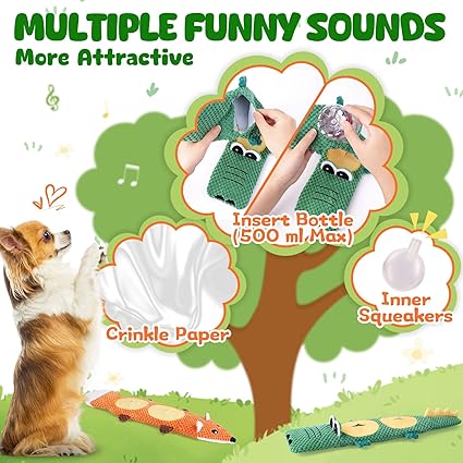 XIUGOAL Dog Toys for Aggressive Chewers, 2 Pack No Stuffing Interactive Dog Toys for Boredom and Teething, Squeaky Chew Toy for Small, Medium Breed to Keep Them Busy