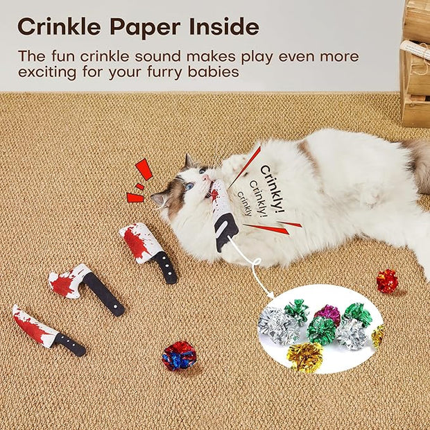Potaroma 4Pcs Cat Toys, Horror Knife-Shaped Kitten Catnip Crinkly Sound Toys, Indoor Exercise for All Cat Breeds 6.5 Inches